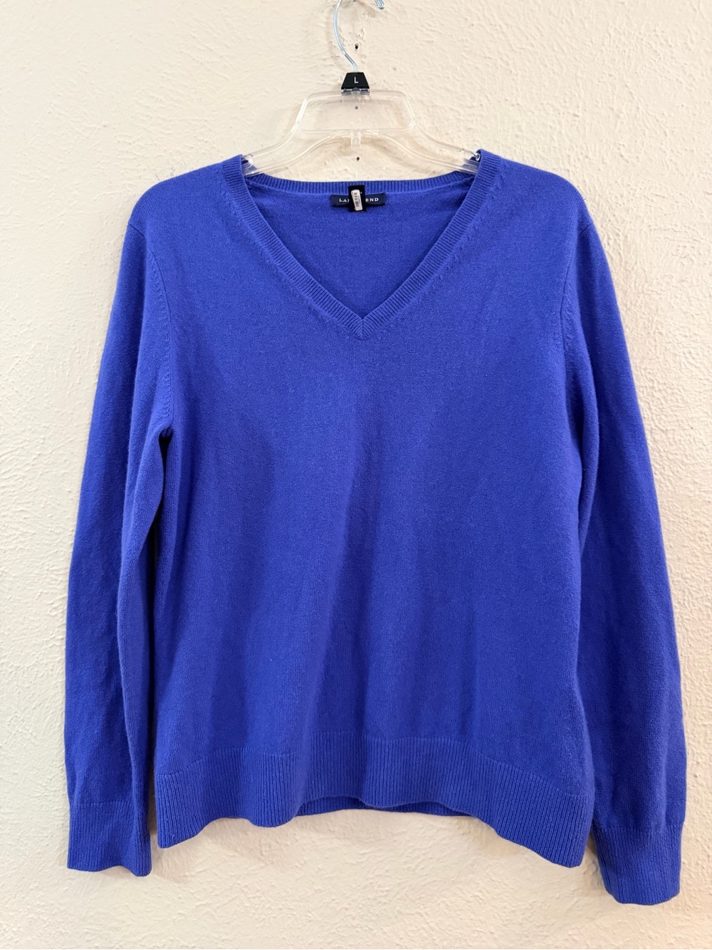 Lands End cashmere Classic V-Neck Blue Women's Sweater